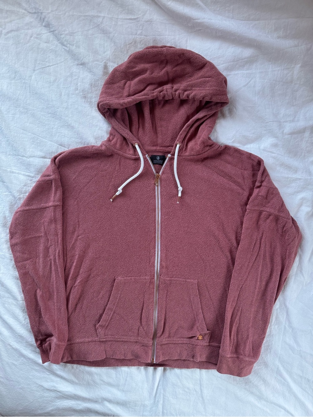 Volcom Women's Zip Up Hoodie Size M Dusty Rose Pink with Rose Gold Accents